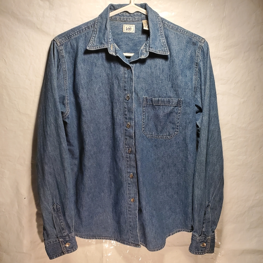 Lee Jeans Denim Button Down Single Pocket Shirt Mens Sz. S